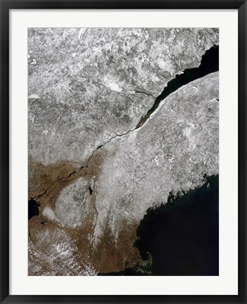 Framed Satellite view of a Frosty Landscape Across Northern New England and Eastern Canada Print