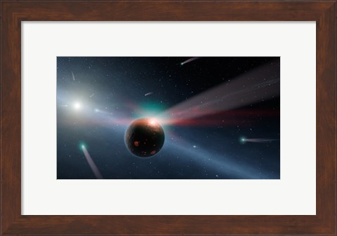 Framed Artist&#39;s conception of a Storm of Comets in the Eta Corvi System Print