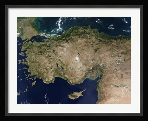 Framed Satellite View of Turkey and the Island of Cyprus Print