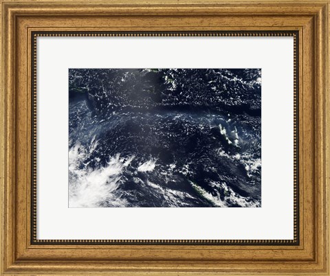 Framed Satellite view of fog and ash from the Ambrym Volcano Print