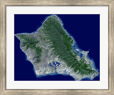 Framed Satellite Image of Oahu, Hawaii Print