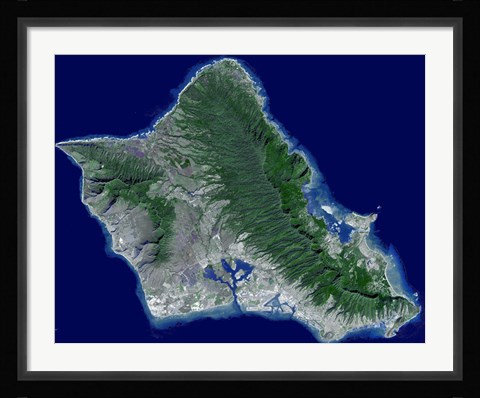 Framed Satellite Image of Oahu, Hawaii Print