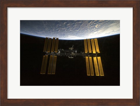 Framed International Space Station  Backdropped against Earth&#39;s Horizon Print