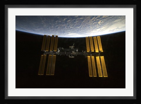 Framed International Space Station  Backdropped against Earth's Horizon Print