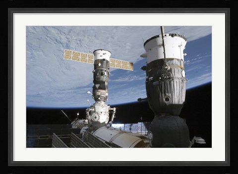 Framed Russian Soyuz and Progress Spacecrafts Docked to the International Space Station Print