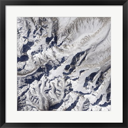 Framed Satellite view of a Himalayan Glacier Surrounded by Mountains Print