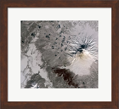 Framed Ash Rich Plume Rises above the Shiveluch Volcano on Russia&#39;s Kamchatka Peninsula Print