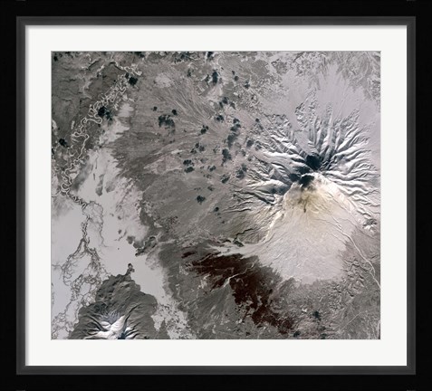 Framed Ash Rich Plume Rises above the Shiveluch Volcano on Russia's Kamchatka Peninsula Print