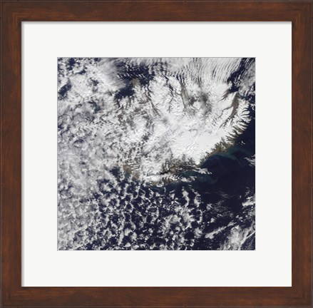 Framed Morning Daylight Reveals a Steam Plume over Eyjafjallajokull Volcano Print