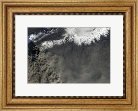 Framed Satellite view of an Ash Plume Rises from Iceland&#39;s Eyjafjallajokull Volcano Print