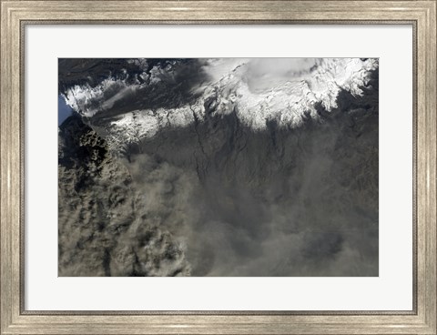 Framed Satellite view of an Ash Plume Rises from Iceland&#39;s Eyjafjallajokull Volcano Print