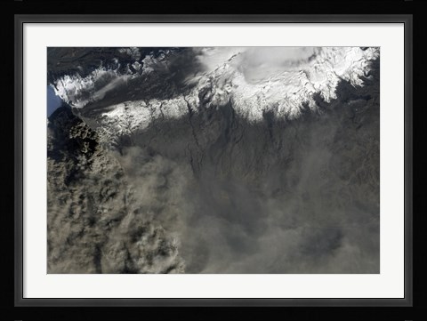 Framed Satellite view of an Ash Plume Rises from Iceland's Eyjafjallajokull Volcano Print