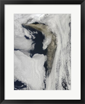 Framed Satellite view of a Thick Plume of Ash rising from the Eyjafjallajokull Volcano Print