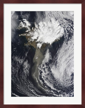 Framed Cloud of Ash from Iceland&#39;s Eyjafjallajokull Volcano Extends over the Ocean Print