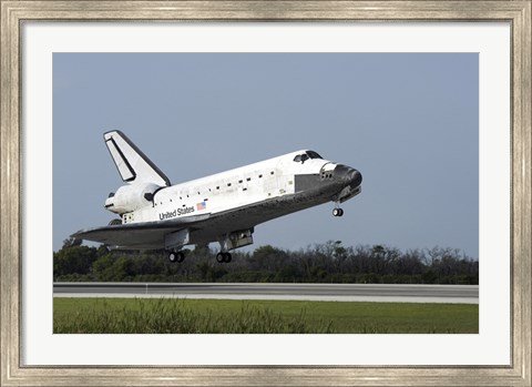 Framed Space Shuttle Discovery Lands on Runway 33 at the Shuttle Landing Facility at Kennedy Space Center in Florida Print