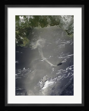 Framed Large Patch of Oil in the Gulf of Mexico from the Eplosion at the Deepwater Horizon oil rig Print