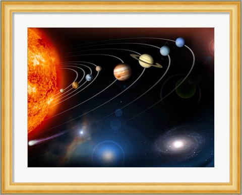 Framed Digitally Generated Image of our Solar System and Points Beyond Print