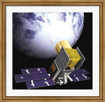 Framed Artist&#39;s Concept of the Ice, Cloud, and Land Elevation Satellite, also referred to as ICEsat Print