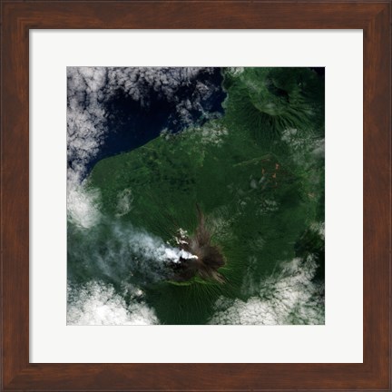 Framed Small Plume Rises from the Summit of Ulawun Volcano on Papua New Guinea&#39;s Island of New Britain Print
