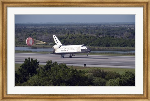 Framed With Drag Chute Unfurled, Space Shuttle Discovery Lands on Runway 33 at Kennedy Space Center in Florida Print