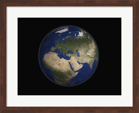 Framed Full Earth view showing Africa, Europe, the Middle East, and India Print