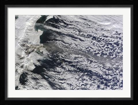 Framed Satellite view of an Ash Plume Rising from Russia's Shiveluch volcano Print