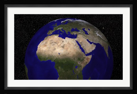 Framed Global view of Earth over North Africa, Europe, the Middle East, and India Print