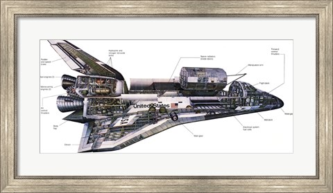 Framed Illustration of an Orbiter cutaway view of a Space Shuttle Print