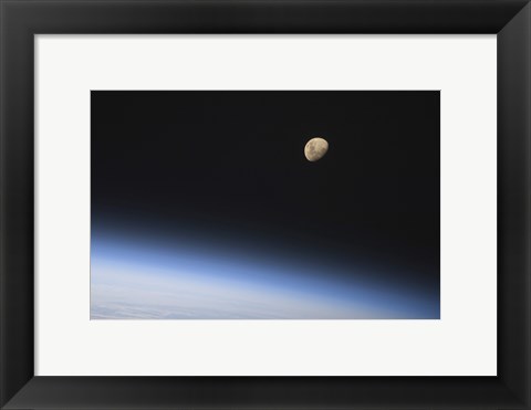 Framed Gibbous Moon Visible above Earth&#39;s Atmosphere Print