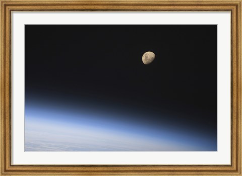 Framed Gibbous Moon Visible above Earth&#39;s Atmosphere Print