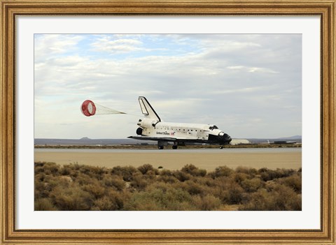 Framed Space Shuttle Discovery Deploys its Drag Chute as the Vehicle comes to a Stop Print