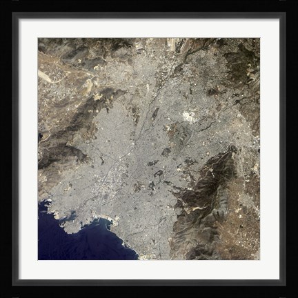 Framed True-Color Satellite View of Central Athens, Greece Print