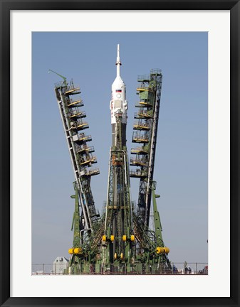 Framed Launch Scaffolding is Raised into place around the Soyuz Rocket Print