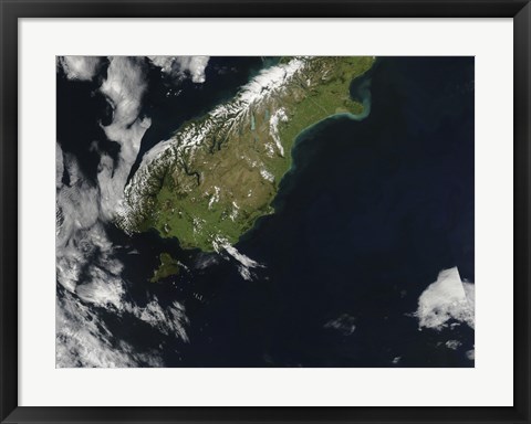 Framed Satellite view of Most of the South Island of New Zealand Print