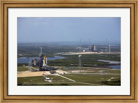 Framed Space Shuttle Atlantis on Launch Pad 39A is Accompanied by Space Shuttle Endeavour on Launch Pad 39B Print