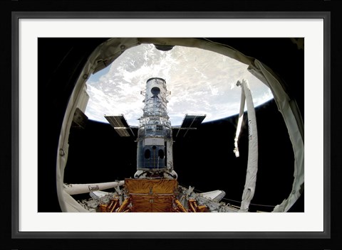 Framed Hubble Space Telescope, Locked Down in the Cargo Bay of Space Shuttle Atlantis Print