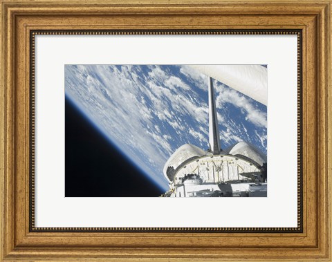Framed Partial view of Space Shuttle Endeavour Backdropped against Earth Print