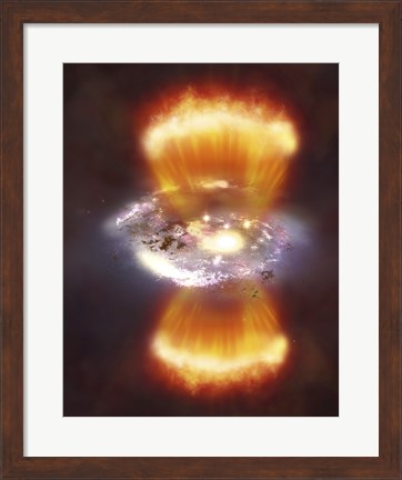Framed Artist Concept of a Galaxy inside of a Glowing Hydrogen Blob Print