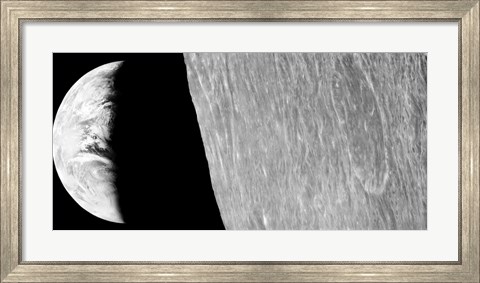 Framed View of the Moon and Earth Taken by Lunar Orbiter 1 Print
