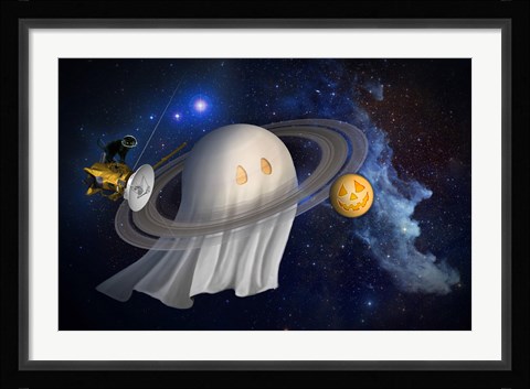 Framed Artist's Halloween Illustration of Cassini and Saturn Print