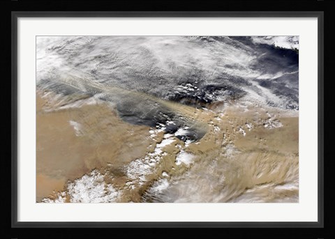 Framed Dust Blows Off the Coast of Libya Heading Over the Mediterranean Sea Print