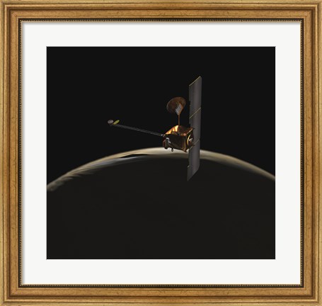 Framed Mars Odyssey Spacecraft Over Martian Sunrise Print