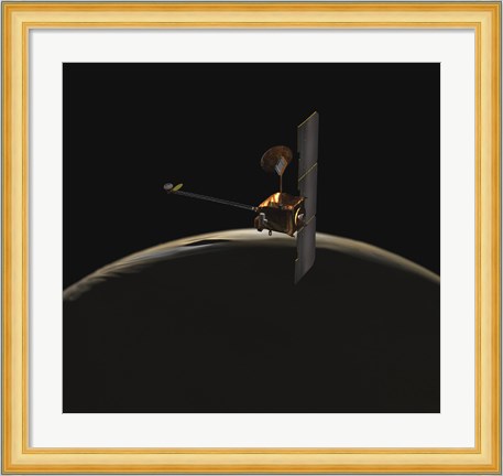 Framed Mars Odyssey Spacecraft Over Martian Sunrise Print