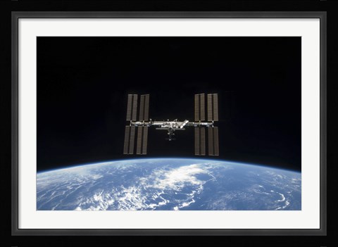 Framed International Space Station Backdropped by Earth's horizon Print