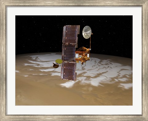Framed Mars Odyssey Spacecraft Passes Above Mars&#39; South Pole Print