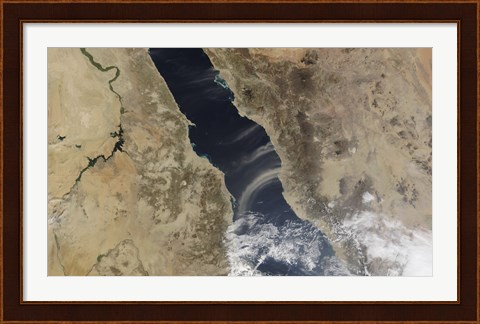 Framed Dust plumes blow off the coast of Saudi Arabia and over the Red Sea Print