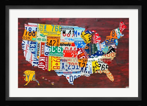 Framed USA Map I Print
