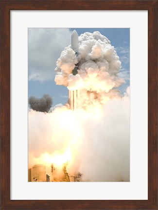 Framed Smoke Envelops the Delta II Rocket Print