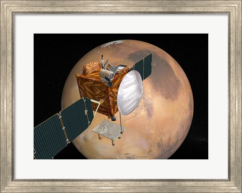 Framed Mars Telecommunications Orbiter in Flight around Mars Print