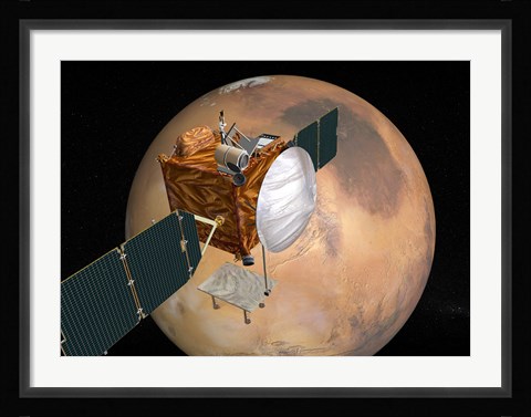 Framed Mars Telecommunications Orbiter in Flight around Mars Print